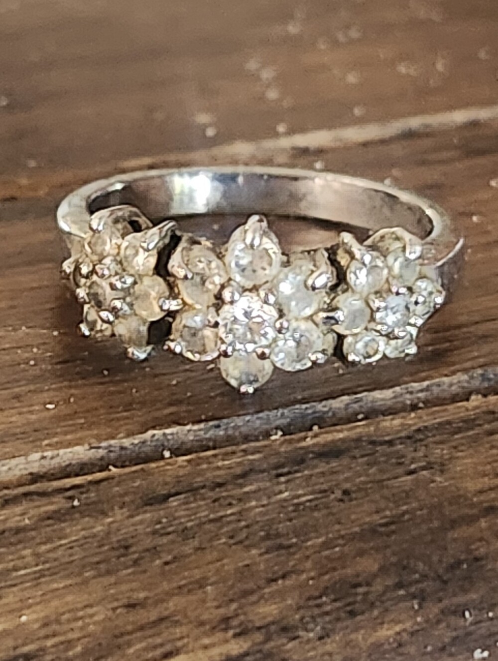 Vtg Silver Tone Multi Cluster Faux Diamond Ring - Size 7